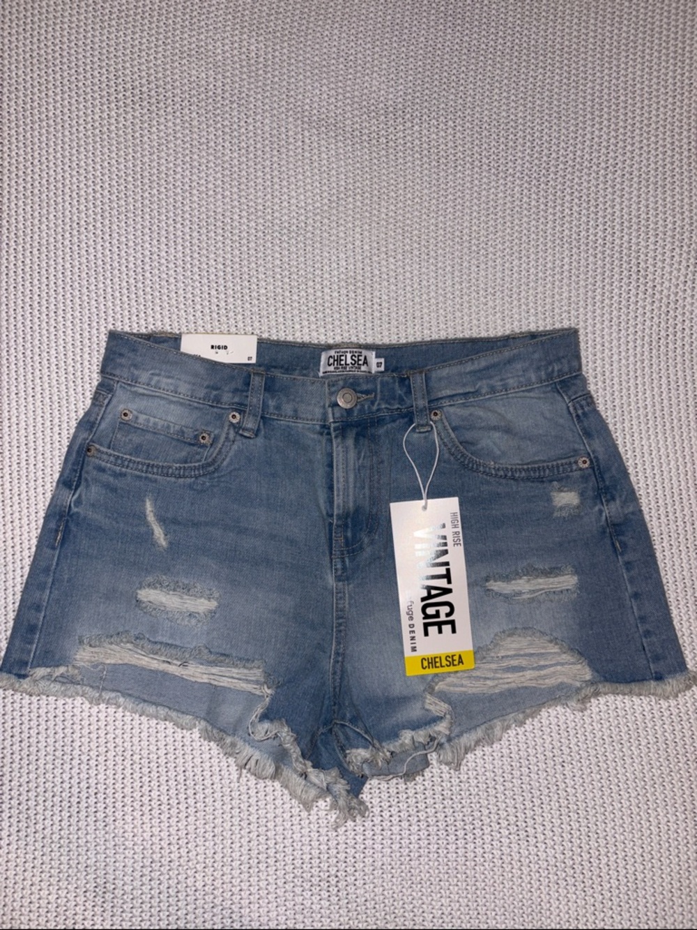 refuge Distressed Light Blue Chelsea Jean Shorts